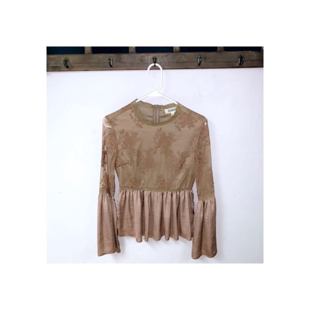 Lace and silk flare sleeve top